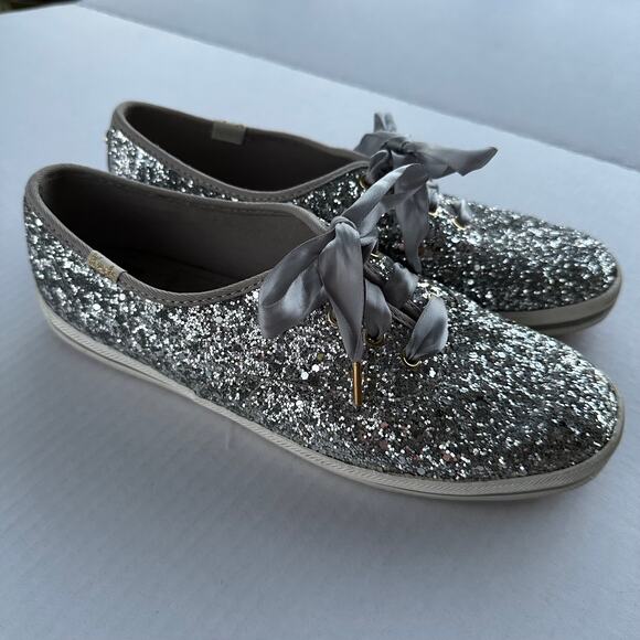 6.5 Kate Spade x Keds Glitter Sneakers Silver Sparkle Shoe Bridal Party Glam NYE - Picture 5 of 10